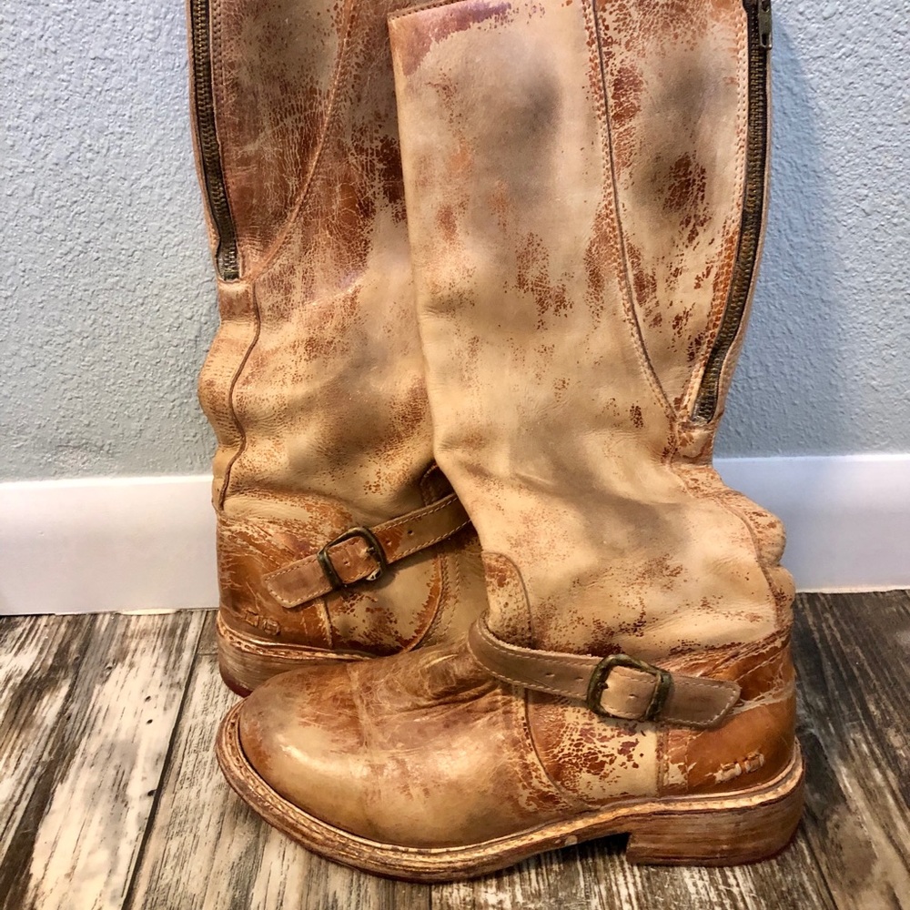 Bed Stu Tan Distressed Leather Heeled Boots